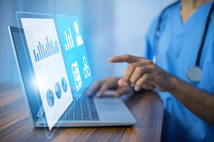 doctor using computer document management system dms online documentation database process automation efficiently manage files 10541 10243